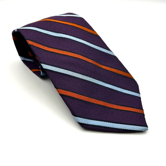 Jos. A. Bank Signature Collection Silk Repp Tie Purple Blue Dk Orange Stripes - Picture 2 of 11